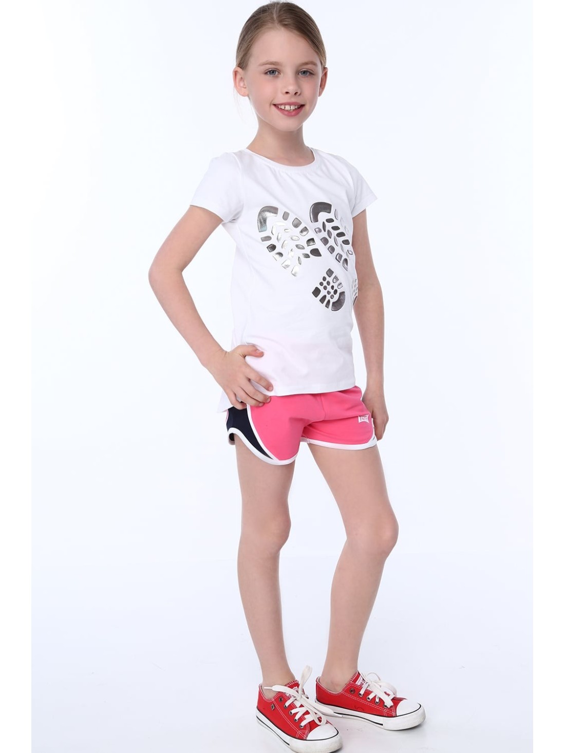 Tricou fete cu amprente, alb, NDZ8254 - Magazin online - Boutique